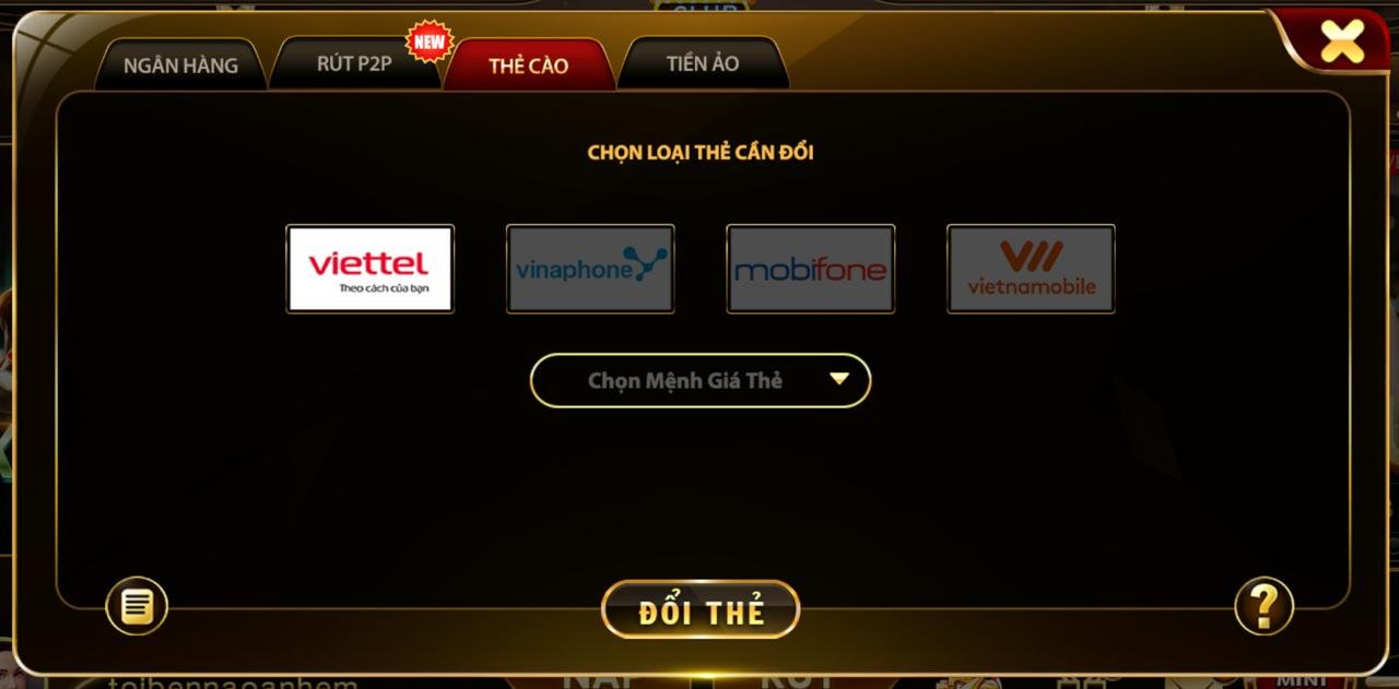 Hướng dẫn đổi số dư HitClub sang thẻ cào