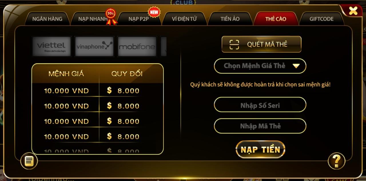 Hướng dẫn nạp HitClub bằng thẻ cào