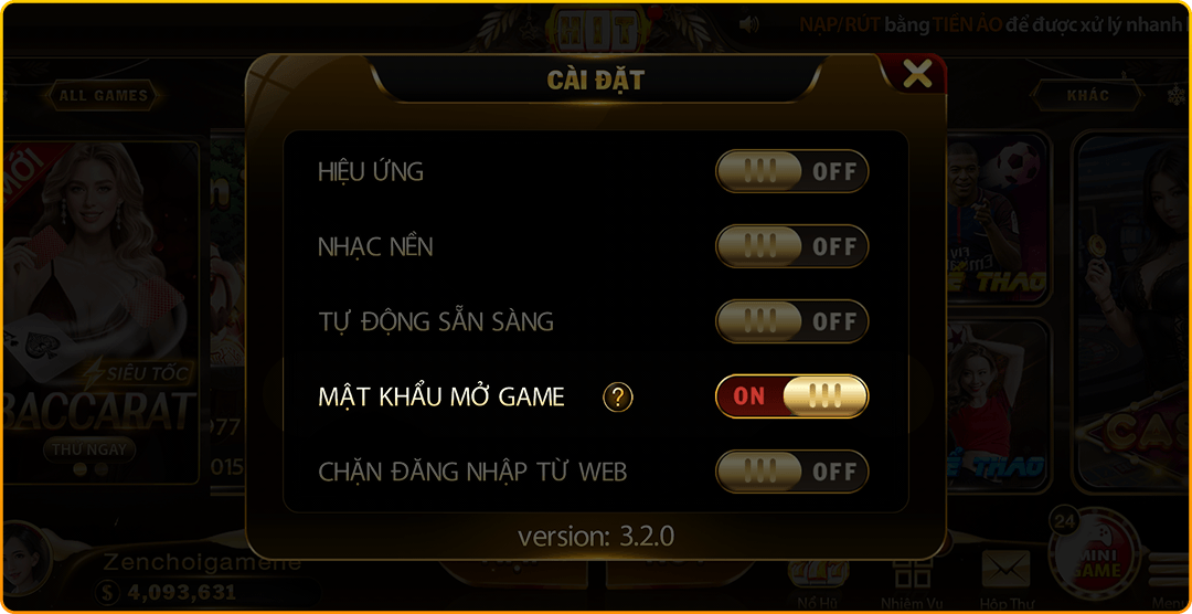 Minh họa đặt mật khẩu mở ứng dụng - bước 1