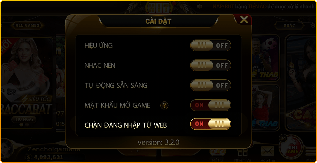 Minh họa bật tính năng chặn đăng nhập từ web